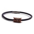 Braided leather bracelet with rose gold zircon clasp and magnetic silver closure - Purple