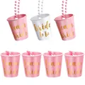 7-piece Macaron Team Bride and Bride to Be plastic shot glass necklace set for parties - Pink Team Bride