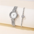 Elegantes Damen-Quarzuhren-Set in Silber mit Strasssteinen und passendem Herz-Armband - Silber + Armband