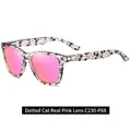 Polarized fashion sunglasses with black and white spotted frames and pink mirrored lenses - Spotted Cat Pattern / Pink Mirror Lens