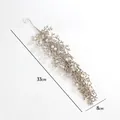 Ramo di cipresso color champagne con brillantini e perle per albero di Natale 33cm - Foglia di perla glitterata champagne lunga
