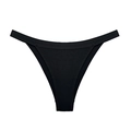 Women's black ribbed cotton V-cut panties with breathable high-waist seamless knit texture - Black