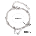 Detalle de la pulsera plateada de doble capa con corazón longitud 15+5cm y peso 2,7g - Estilo de Corazón Plateado (B00681-2)