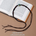 Handmade woven dark brown waist chain with turquoise pendant and red beads, 130cm long - Boho Brown Rope Turquoise Texture Stone (X530-11)