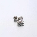 Orecchino a perno artiglio d'argento con zircone 5mm e chiusura piatta in titanio - Asta a Filettatura Interna in Acciaio al Titanio (6mm) / Bianco (5mm)