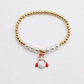 Pulsera navideña con colgante de muñeco de nieve, cuentas doradas y perlas blancas - Colgante de Muñeco de Nieve