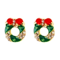 Christmas wreath stud earrings with red bow and sparkling rhinestones for holiday style - A138-46 Full Rhinestone Wreath