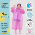 Pink hooded waterproof EVA raincoat for kids with backpack space and matching boots - Cherry Pink