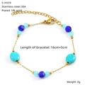 Detailed view of 18K gold plated beaded bracelet with blue and turquoise glass stones - Gold Blue Green Beaded Style (S-H559)