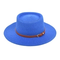 Vibrant blauer Strohhut mit konkaver Krone und dekorativem braunem Gürtel - M (56-58cm) / Saphirblau