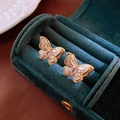 Elegant gold butterfly earrings with pink gemstones on a luxury green velvet box - White (Gold Plated Silver Pin)