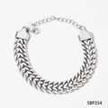 Detailed view of silver stainless steel woven chain bracelet with lobster clasp and tag - Silver Braided Wheat Style (SBP354)