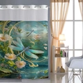 Rideau de douche double couche avec imprimé libellule et fleurs pour la salle de bain - 181x188cm Rideau de Douche Unique / 25SYL-3 (Libellule Artistique)