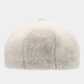 Close-up detail of soft cream plush faux fur texture on this stylish women's winter beret hat - One Size / Milky White