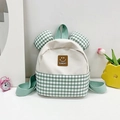 Zaino per bambini a scacchi verdi con orecchie da orso e toppa Sunday - Verde
