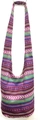 Ethnic Hobo bucket bag with bohemian geometric patterns in purple and green tones - Deep purple