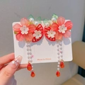 Handcrafted red and pink floral hair clip with pearl tassels and golden fan detail - Floral Cluster Pair Set