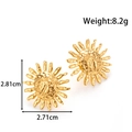 Golden sun-shaped stainless steel stud earrings with hammered texture finish - YE-104-Gold
