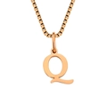 Rose gold stainless steel alphabet necklace with letter Q pendant on a fine box chain - Letter Q-Rose Gold