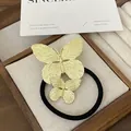 Golden double butterfly metal hair tie with textured wings and black elastic band - 12# Gold Double Butterfly