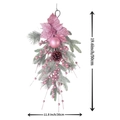 Barbie pink 50cm Christmas teardrop swag with flocked pine needles and floral accents - 55cm Teardrop Swag