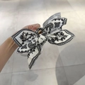 Classic black and white paisley heart hair claw clip with fabric bow knot detail - Bow Claw Clip / Black and White Paisley Double-sided Claw