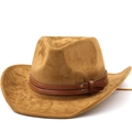 Klassieke kaki suède fedora met bruine leren riem en koperen studs op een witte achtergrond - M(56-58cm) / Khaki
