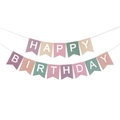 Macaron colored Happy Birthday banner with purple and pink swallowtail cardstock flags - Macaron Birthday Swallowtail Banner