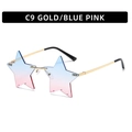Rahmenlose sternförmige Sonnenbrille mit goldenen Metallbügeln und blau-rosa Verlaufsgläsern - Goldrahmen Blau Rosa Verlauf
