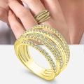 Anello multistrato dorato stile hip hop da donna con pietre di zirconia cubica incastonate - US 5 / Oro