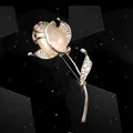 Elegant rose brooch in rose gold with a pink cat-eye stone and crystal accents - Rose / Tulip