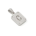 Polished silver stainless steel rectangular pendant with frosted finish and letter C - Letter C Style / Steel