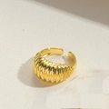 Adjustable croissant style open ring with gold plated finish and striped texture - Croissant Style (JZ0429牛角包款)
