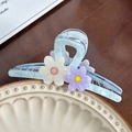Light blue marble hair claw clip with delicate white and purple floral accents - Blue Large (White+Purple) - 13cm