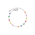 Bracelet en acier inoxydable argenté avec perles en émail colorées pour femmes - Bracelet En Émail Coloré / 17+5cm
