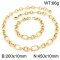 Conjunto de collar y pulsera de acero inoxidable dorado con eslabones ovales y cierres - 10mm-Pulsera / Dorado