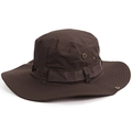 Dark brown wide brim boonie hat for outdoor fishing with metal air vents and webbing strap - Coffee