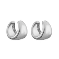 Close-up of minimalist silver C-shaped ear cuffs with polished mirror finish texture - Platinum Wide C-shape