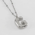 Bubble initial G necklace in silver finish with beaded stainless steel chain link - Letter G / Steel