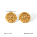 Golden 18K gold-plated stainless steel spiral swirl earrings with 2.6cm diameter - Spiral Texture Style (HC-E10225)