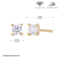 Detalle de pendientes de plata 925 con circonitas que muestra dimensiones frontales y laterales - Plata 925 Bañada en Oro - Circonita Blanca