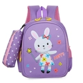 Purple school backpack with cute rabbit print and matching pencil case for kids - Purple Bow Rabbit