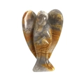 Natural crystal angel figurine with smooth gray and orange textures on white background - Crazy Agate