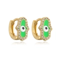 Détails de boucles d'oreilles Main de Hamsa en or 18K avec émail vert et zircons - Vert