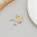 Macro shot showing 13.88mm by 15.1mm dimensions of 14K gold plated angel wing charm - Mini Angel-H-11801