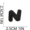 Close-up of black chenille letter N patch showing 2.5cm dimensions on white background - Letter-N