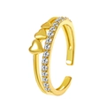 Gold plated opal heart open ring with rows of sparkling crystals in a layered design - Double Layer Heart Row Style (22030804)