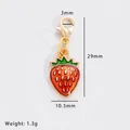 Detailed view of red strawberry pendant charm with lobster clasp and gold accents - Strawberry (31434)