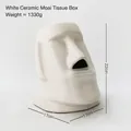 Moai-Statuen-Taschentuchbox aus weißer Keramik mit glänzender Glasur für Zuhause - Moai Statue-Mattweiß 2118