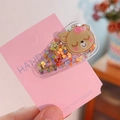 Pink bear hair clip for kids with colorful floating sequins and glitter finish - Acrylic Bear